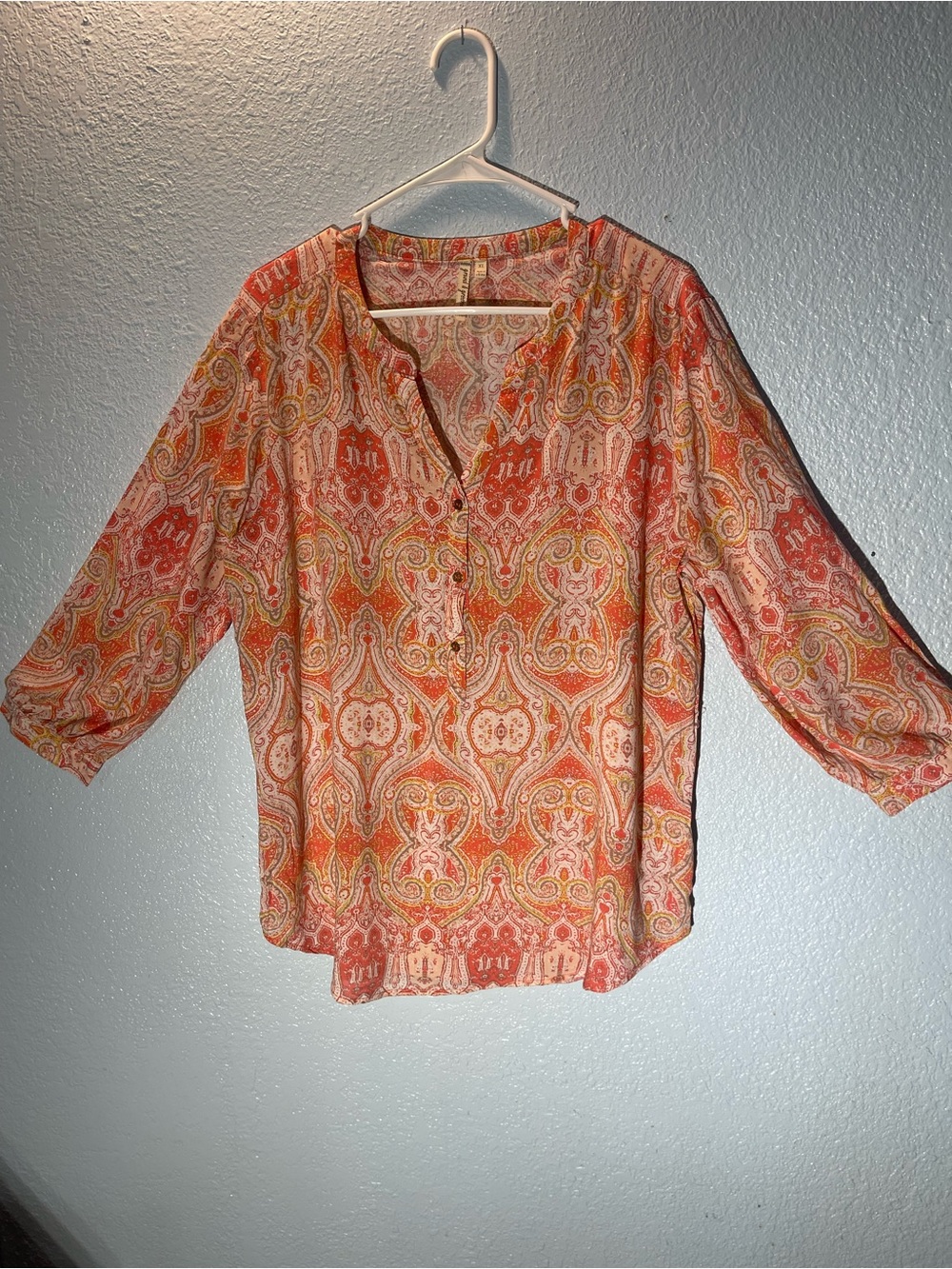 grand & greene Coral Paisley Split-Neck Blouse